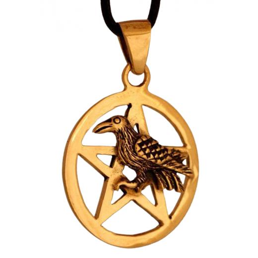 Wotans Raven with Pentagram - Bronze Pendant