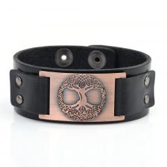 World tree leather bracelet in black